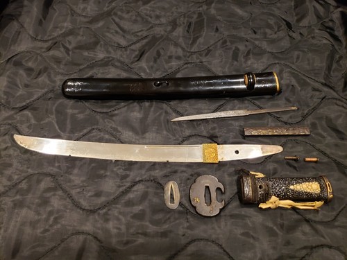 Unique Silver Blade Antique Japanese Nihonto Wakizashi Sword With Gold Habaki - Picture 2 of 24
