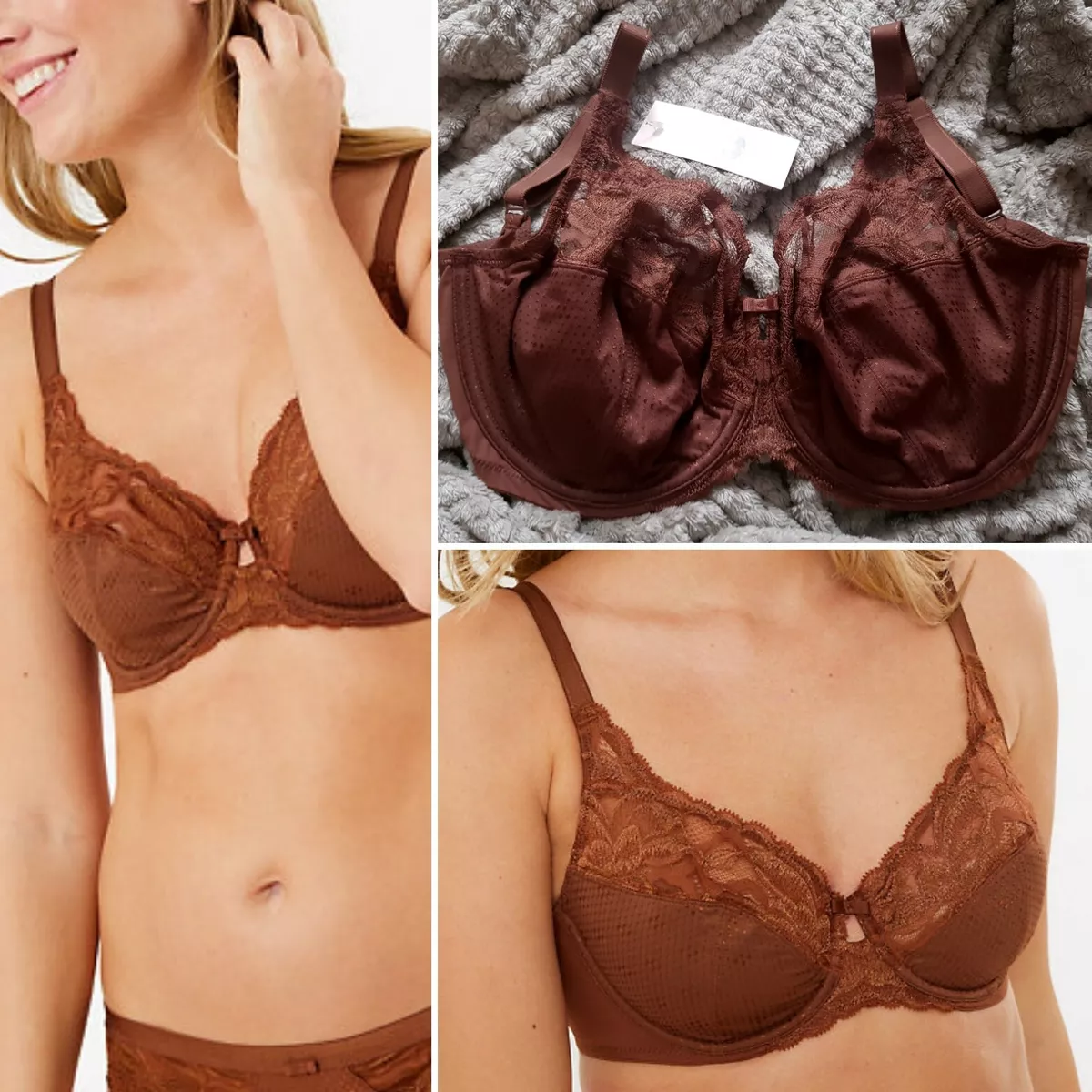 BNWT Size 32G Brown Full Cup Lace Bra Sienna Wild Blooms Marks