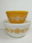 Vintage Pyrex # 401 and #402 Butterfly Gold Flowers Mixing Nesting Bowls
