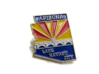 Vintage Lake Havasu City AZ Pin Arizona State Shape London Bridge Sunburst