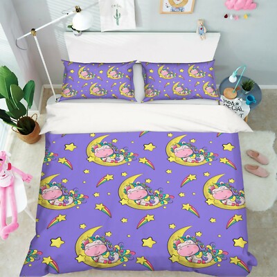 3D Moon Unicorn ZHUA398 Bed Pillowcases Quilt Duvet Cover Set Queen King Zoe