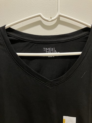 Time And Tru Women’s V Neck Core Tee Shirt Black Size Large (12-14) New - Picture 3 of 5