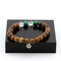 Steine Und MinéRaux. Armband Perlen Malachit Aus Kongo + Quarz + Holz 8 Mm. F