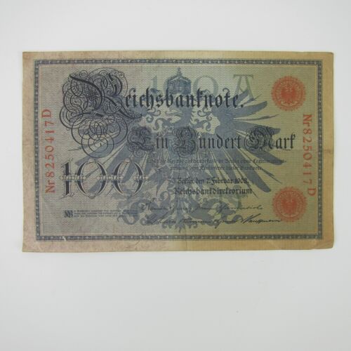 German 100 Mark Banknote Paper Currency Berlin Germany Antique Original 1908