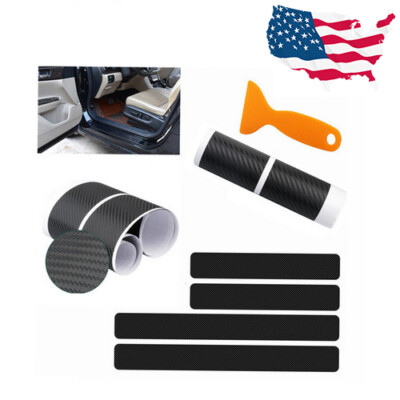 4X Carbon Fiber Car Accessories Door Plate Sill Scuff Cover Anti Scratch Sticker