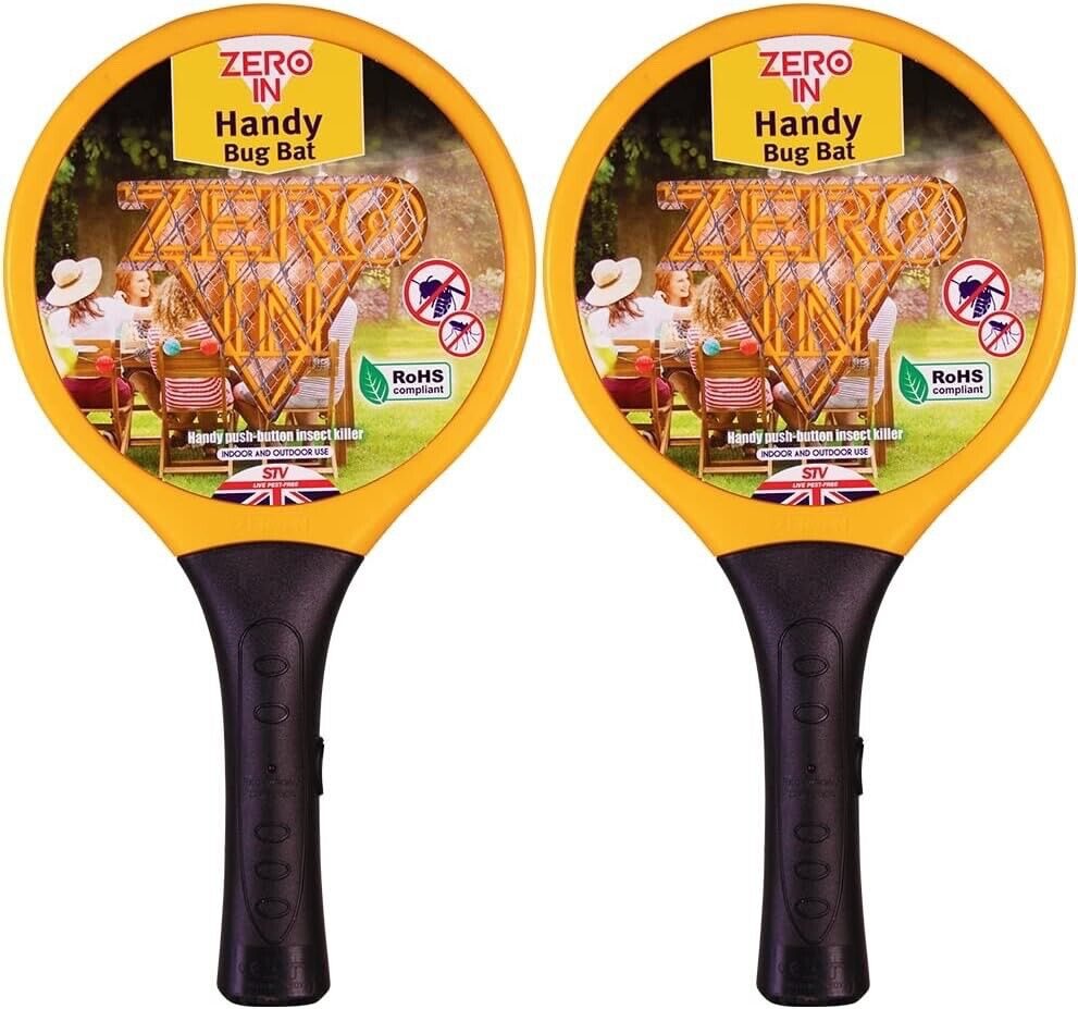 2x Zero In Handy Bug Bat Insect Zapper Kills Flies Bugs Mosquitoes Midges Wasps