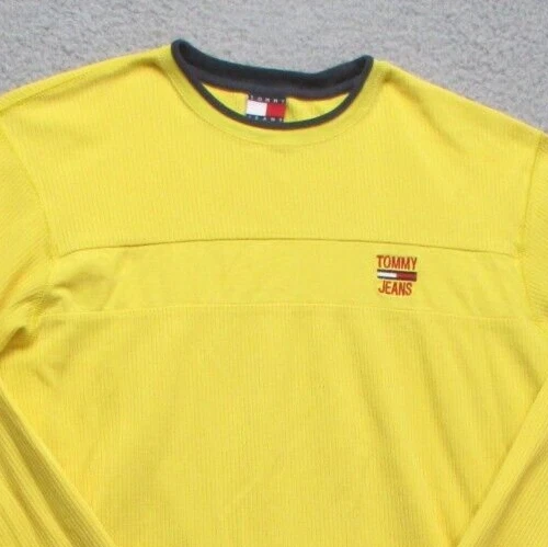 Tommy Jeans Mens M Shirt Sweater Yellow Long Sleeve Y2K Ribbed