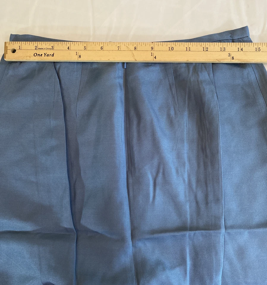 De Colección Y2K Dana Buchman Falda Traje 8 Azul Seda Mezcla Lana Frente Abierto Chaqueta Clásica Foto 4 de 4