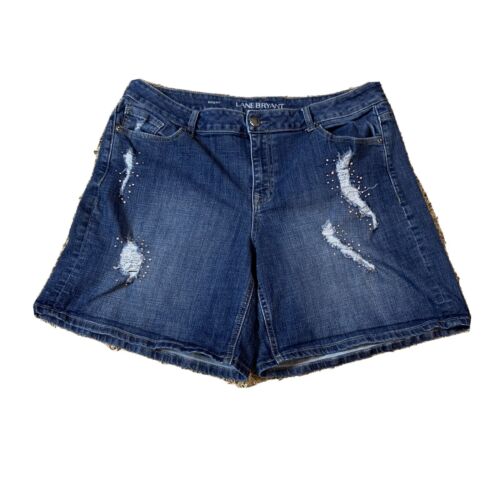 Lane Bryant Plus Women's Shorts Denim Distressed Embellished Pocket Size 18 - Picture 1 of 8
