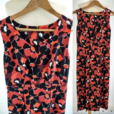 Laura Ashley Cotton Shift Sheath Midi Dress Size Fully Lined