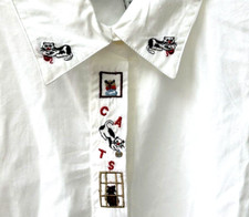 CHEMISE BLANCHE CAT LOVER GRANDE 21,5" PIT TO PIT NEUVE AVEC ÉTIQUETTES MANCHES LONGUES UNIQUE