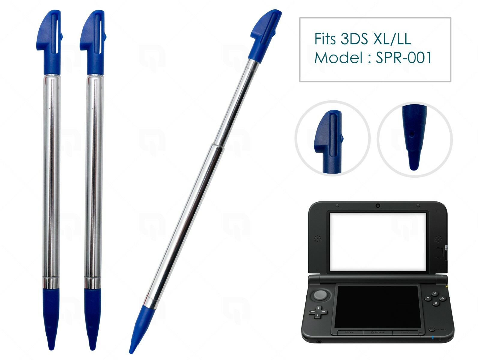 3 x Blue Stylus for Nintendo 3DS XL/LL Metal Extendable Retractable