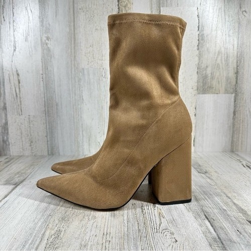 Marc Fisher Larry Pointed Toe Ankle Boot In Tan Faux Suede