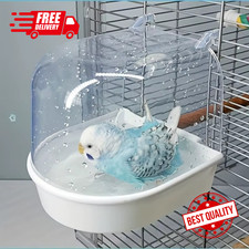 Clear Hanging Bird Bath Cage Parakeet Parrot Bathtub Feeder Box