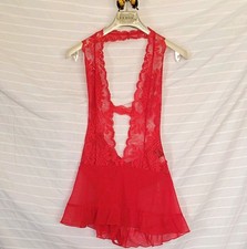 FREDERICK'S OF HOLLYWOOD RED Vintage Lace Halter Teddy Bodysuit Sz M Barbiecore