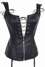 sexy Kunstleder Corsagentop Vollbrust Corsage Korsett Bustier schwarz