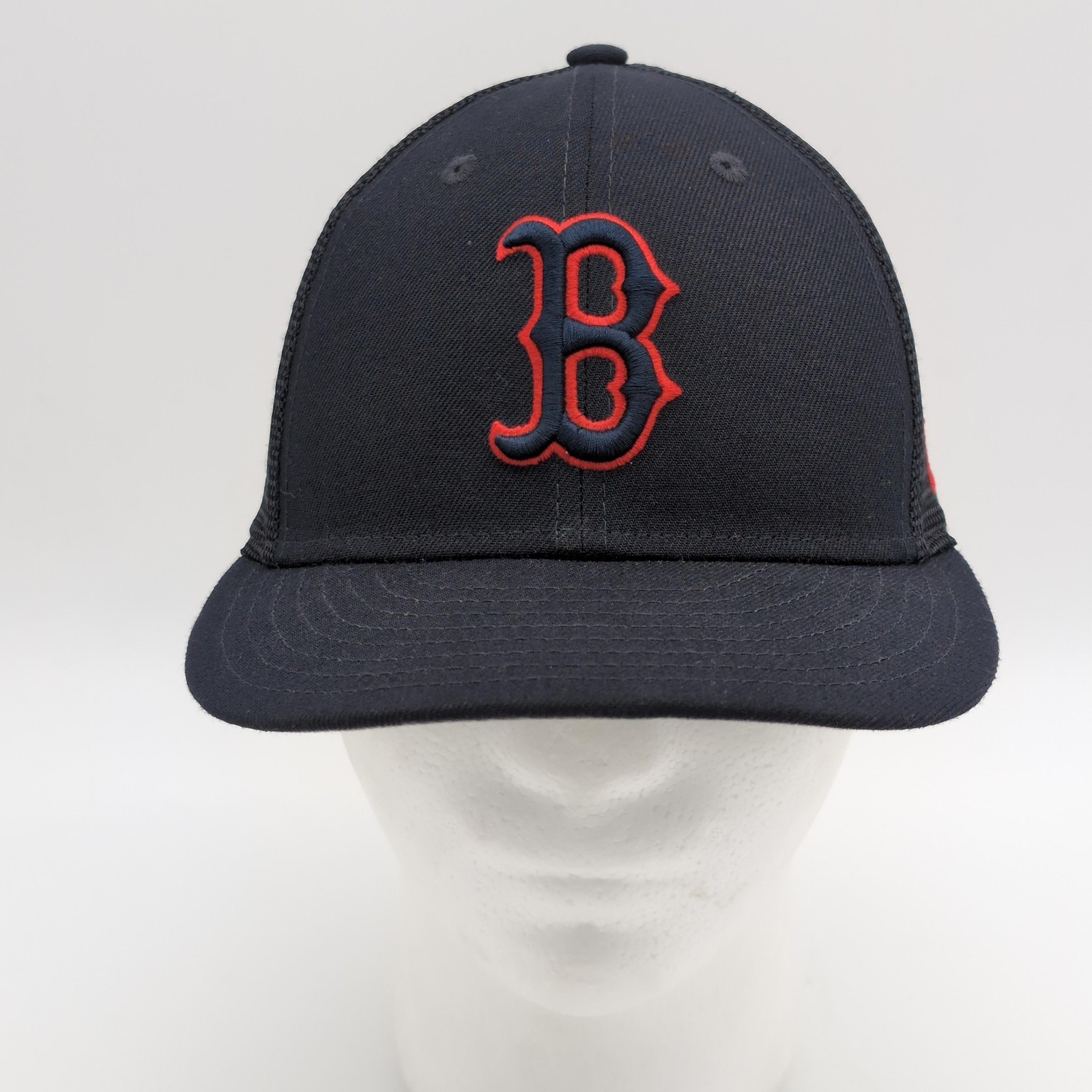 Boston Red Sox Hat Cap Fitted Mens 7 Navy MLB Baseball New Era Mesh 59FIFTY