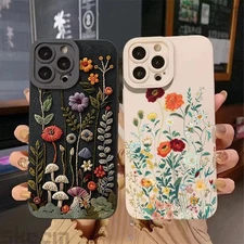 For iPhone 16E 16 15 14 13 12 11 Pro Max Case Embossed Floral Pattern Plus Cover