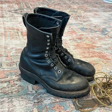 Vintage Redwing Logger Style Boots 8.5 Black Leather Good Shape Need Repair READ