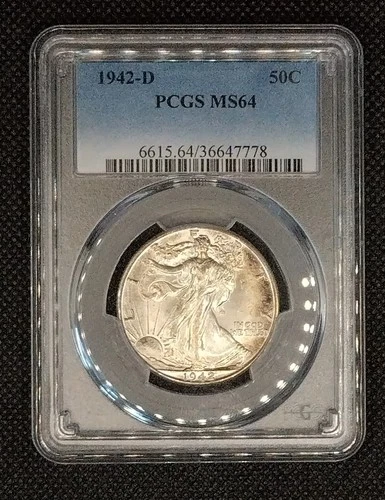 1942 D Walking Liberty Half Dollar PCGS MS 64 Lightly Toned