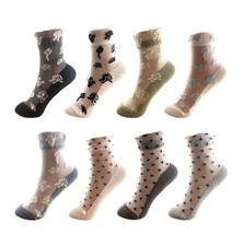 8 Pairs Ruffle Sheer Socks Floral Ankle Mesh Cute Lace See Through Women