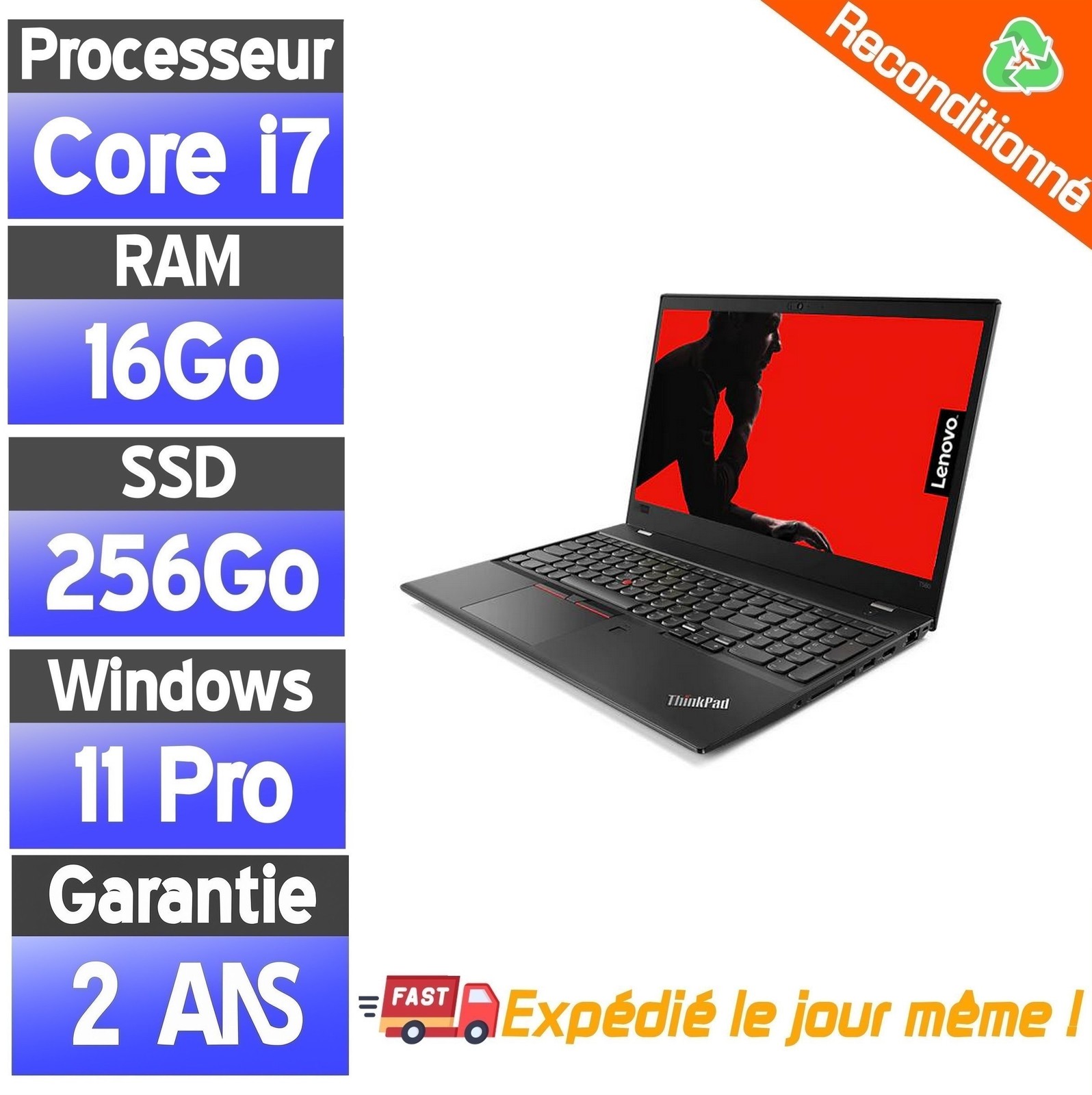 ☑️⭐☑️Lenovo ThinkPad T580 - Core i7-8550U - 256 Go Ram 16Go☑️⭐☑️
