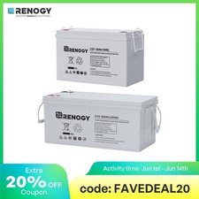 Renogy Deep Cycle Agm Battery Rechargeable 12v 100ah200ah For Rv Solar Marine