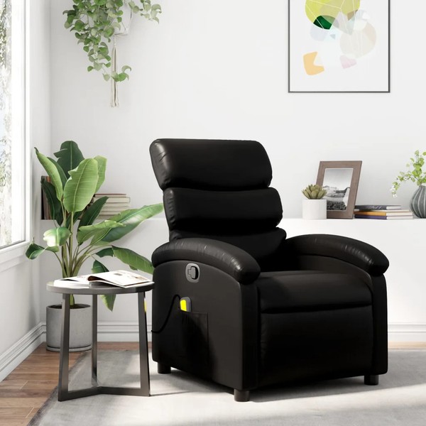 Massagesessel Relaxsessel Kunstleder Schwarz Elektrisch Klappbar-image