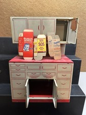 Vintage 50s Wolverine Tin Litho Red  White Play Kitchen Cabinet NOS old stock