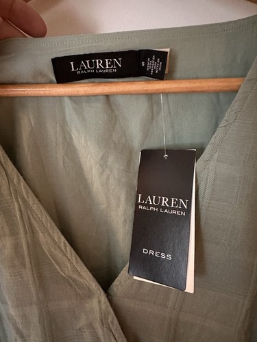 Ralph Lauren Shadow-Gingham Belted Cotton-Blend Dress in Soft Laurel Size 6 - Picture 4 of 5