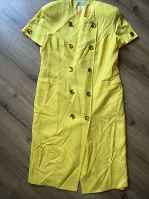 ORIGINAL GIVENCHY EN PLUS Damen Kleid Vintage 1980er Selten Yellow Leinen Gr. 40