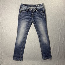 Womens Miss Me Denim Brand Straight Leg Rhinestone Blue Jeans JE1086TR Size 28