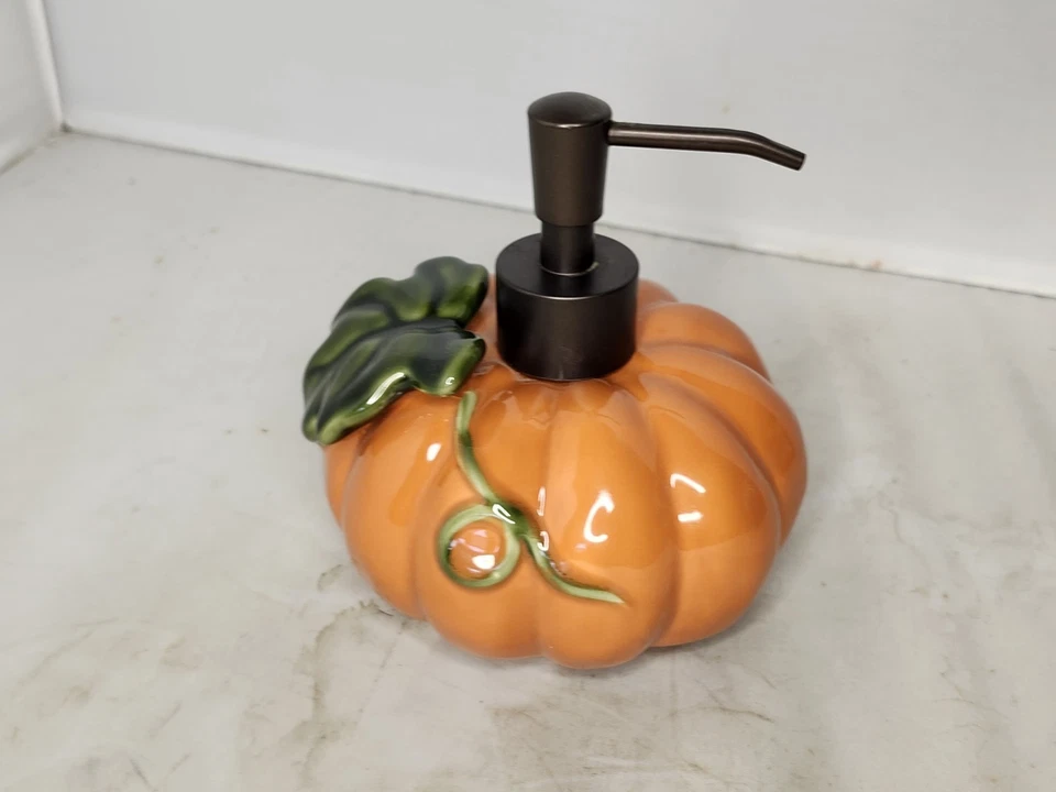 Dispensador de bomba de sabão de abóbora cerâmica banheiro Halloween decoração outono Ação de Graças - Imagem 4 de 4