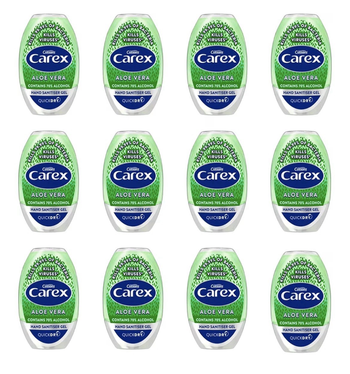 Carex Aloe Vera Antibacterial Hand Sanitiser Gel - Pack of 12x50ml Bottles