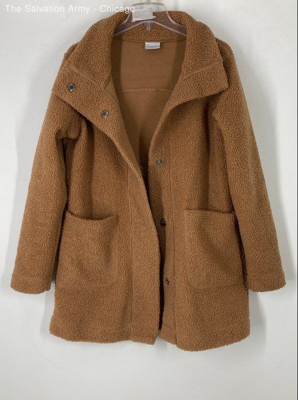 Columbia Womens Brown Long Sleeve Pockets Snap Front Overcoat Size M