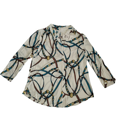 Charter Club Women's Pleated V-Neck Blouse Cloud Combo Small