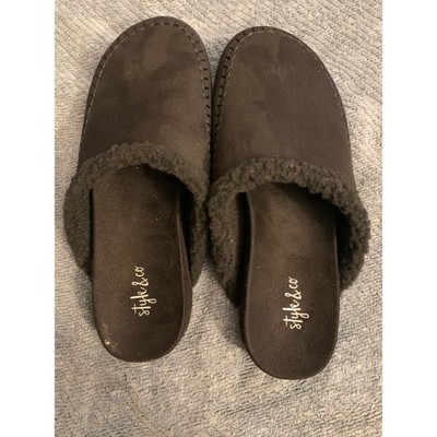 Style & Co SNC Brooklynn Black Faux Suede Fur Lined Slide Slippers Womens 6.5M