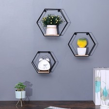 Wall Mount Hexagonal Floating Shelves 3PCS Black Decorative Wall Storage Units