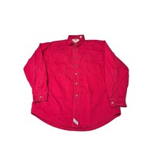 Vintage Levis Mens Red Cotton Canvas Long Sleeve Button Down Shirt Large