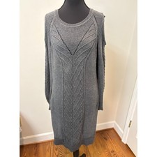 Banana Republic Gray Cold Shoulder Cable Knit Sweater Dress