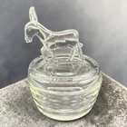 Jeanette Glass Clear Donkey Lidded Powder Vanity Trinket Jar Vintage As Is