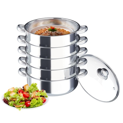 Fornello a Vapore 5 Strati Grande Vaporiera Domestica Commerciale Acciaio Inox Vaporiera - Foto 1 di 20