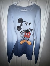 Disney Mickey Mouse Graphic Crew Pullover Sweatshirt Ombre Blue XXXL 3X 3XL