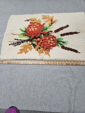 Vintage Handmade Latch Hook Bright Floral Tapestry 33X22