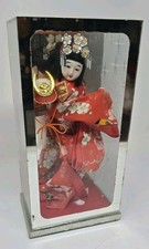 Japanese Ningyo Yaegaki Kabuki Princess Geisha Doll In Mirrored Glass Case