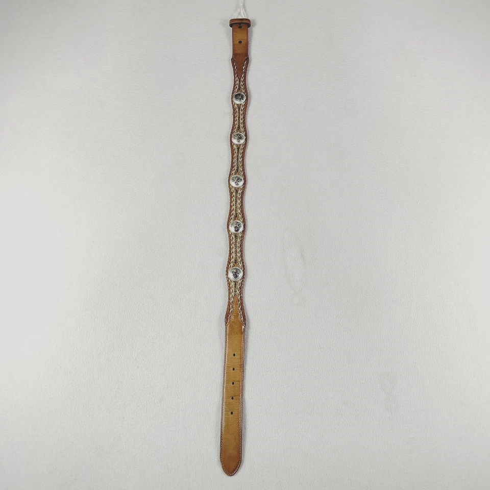 Cinturón Tony Lama para mujer 32 marrón Western plateado conchos correa de cuero trenzado a presión Foto 2 de 4