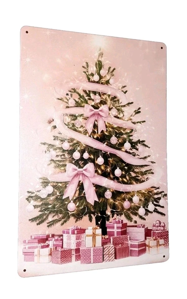Blechschild Weihnachtsbaum Nostalgie Weihnachten rosa Geschenk Retro (F16) - Bild 1 von 1