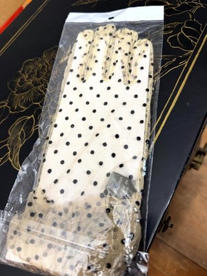 NWT Anthropologie Roffe Short Sheer Mesh Gloves Neutral Polka Dot Ruffle Wrist