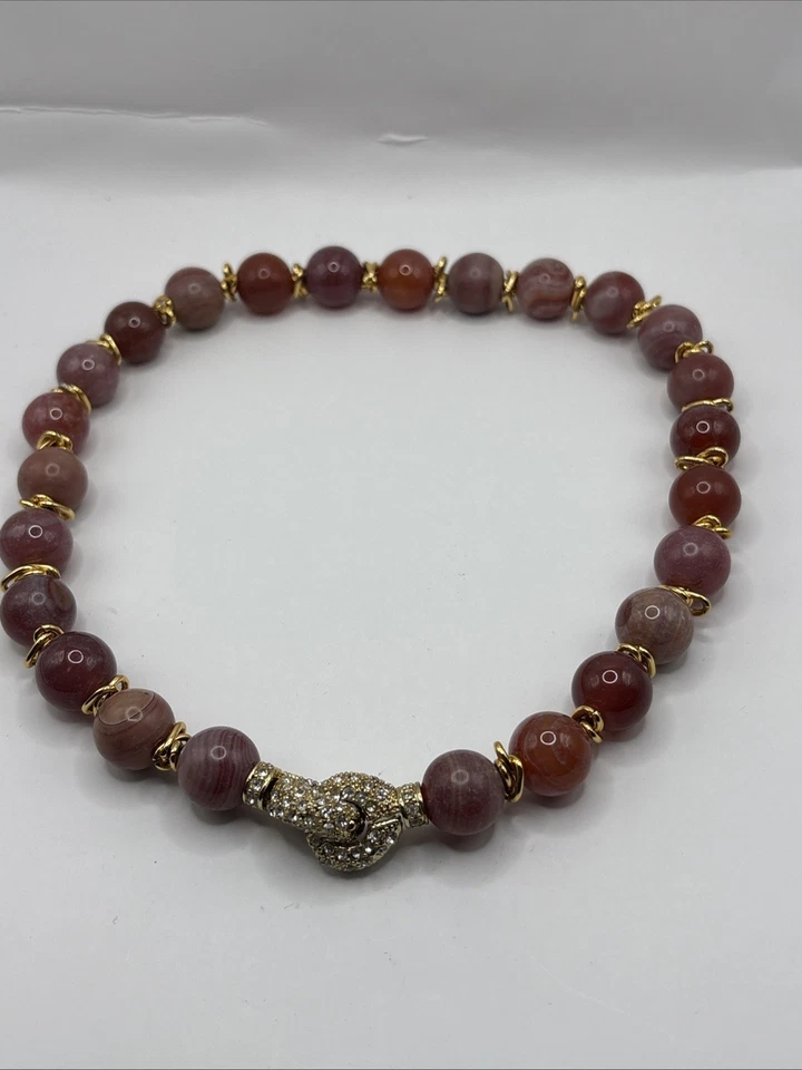 "Collar Vintage Natural Ágata Botswana Redondo Tono Dorado 18"" Cierre de Estrás" Foto 4 de 4