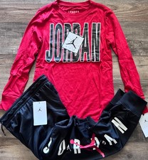NWT Nike Air Jordan Boys YSM Black/Red White L/S Jogger Pants Set Small